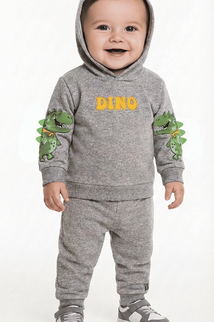 Conjunto blusão com capuz e calça em moletom molinê