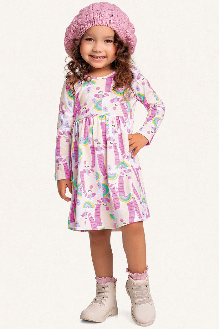 Vestido em meia malha unicórnio