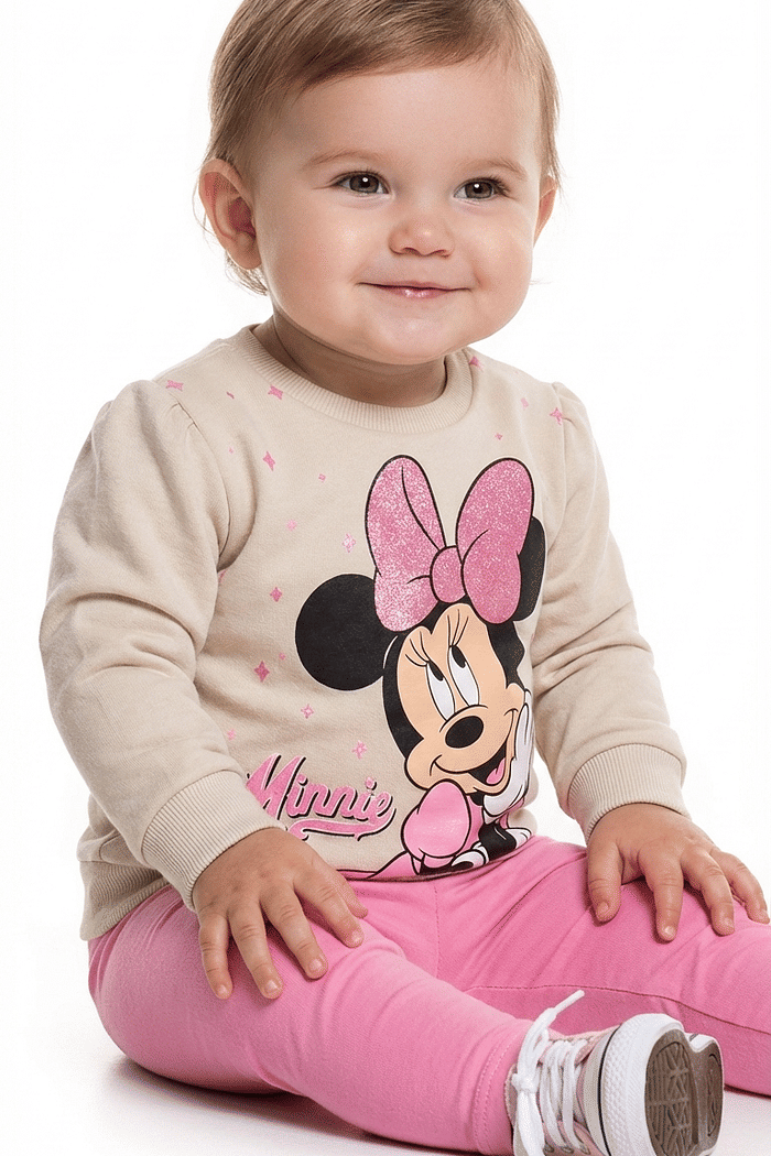 Conjunto blusão em moletom e legging em molecotton Minnie Mouse