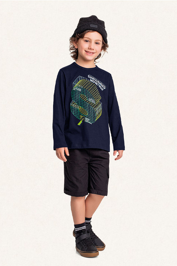 Camiseta manga longa em meia malha skate