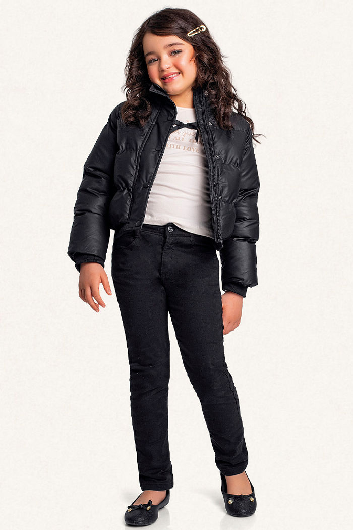 Jaqueta puffer em PU com forro e bolso