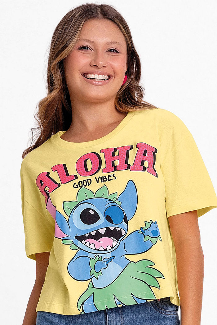 Blusa aloha Stitch em meia malha