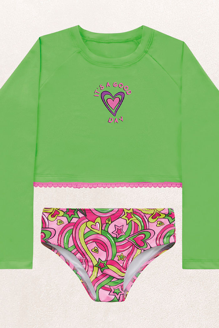 Conjunto blusa manga longa e calcinha praia coração