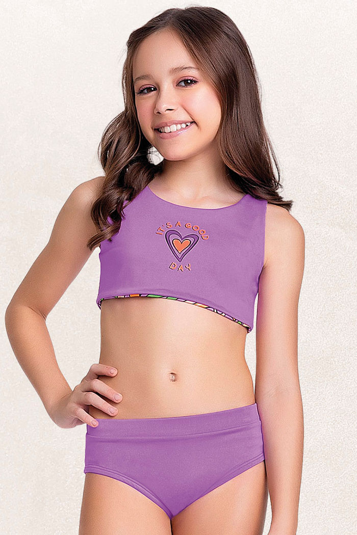 Conjunto biquíni top e calcinha dupla face coração