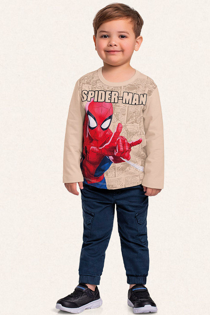 Camiseta manga longa em meia malha Homem-aranha teia