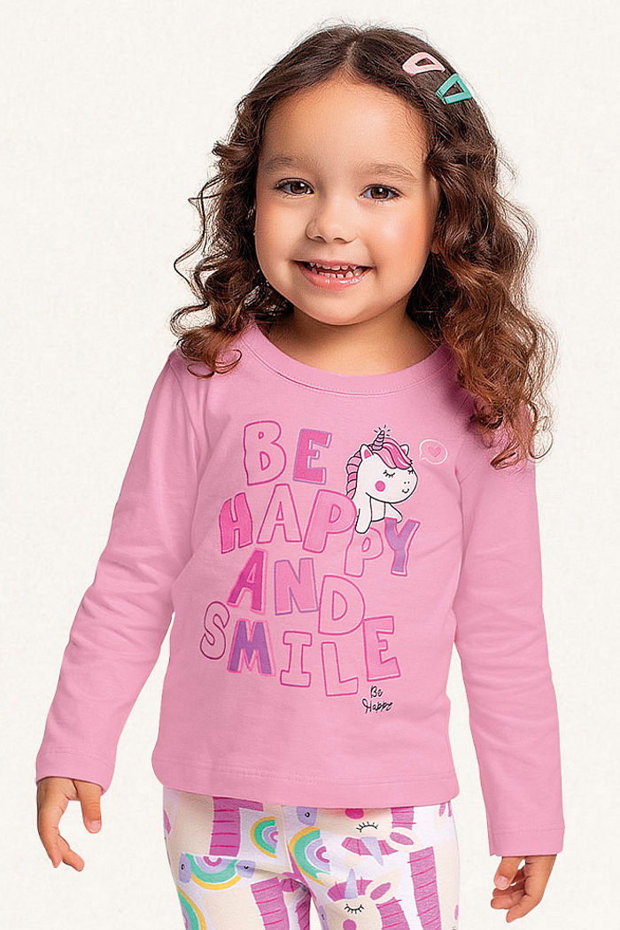 Conjunto blusa manga longa em meia malha e legging em cotton leve unicórnio