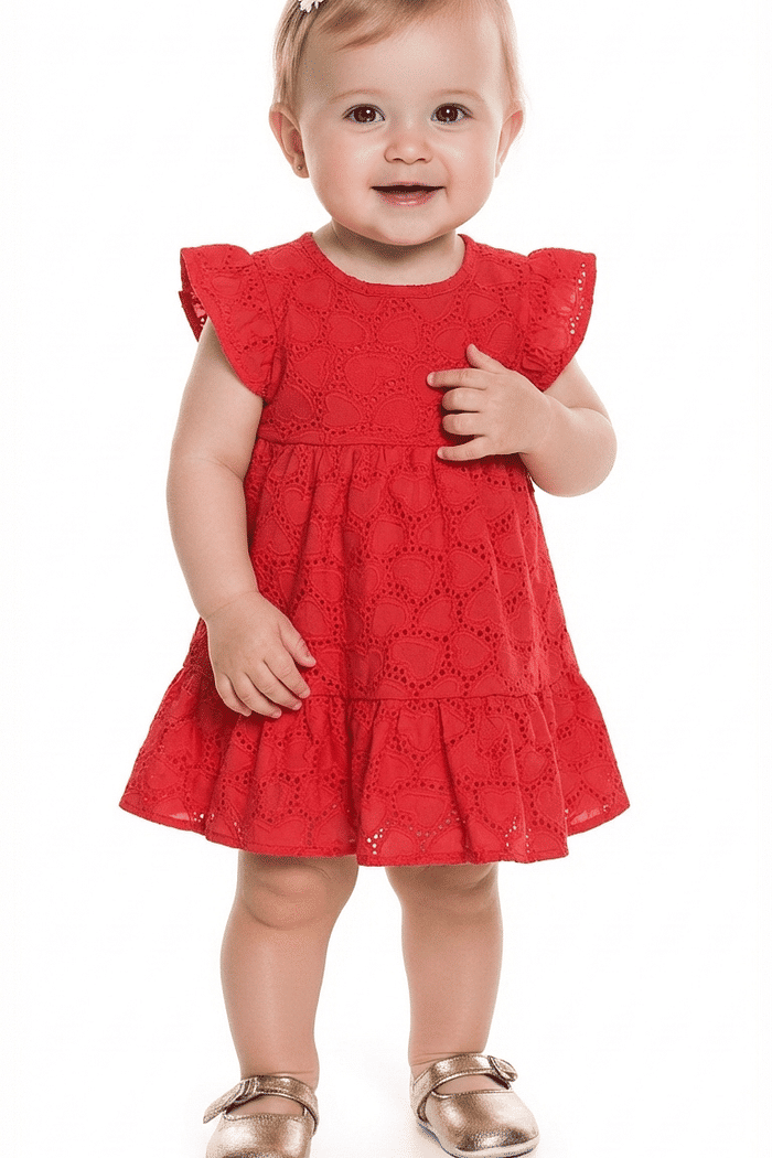 Vestido em laise com botão de pressão