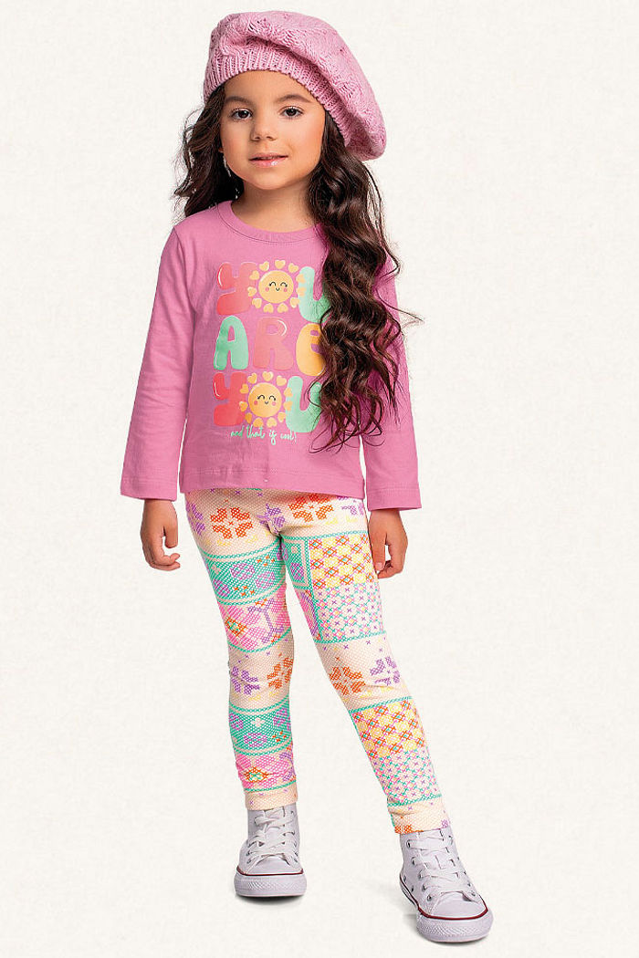 Conjunto blusa manga longa em meia malha e legging em cotton leve sol