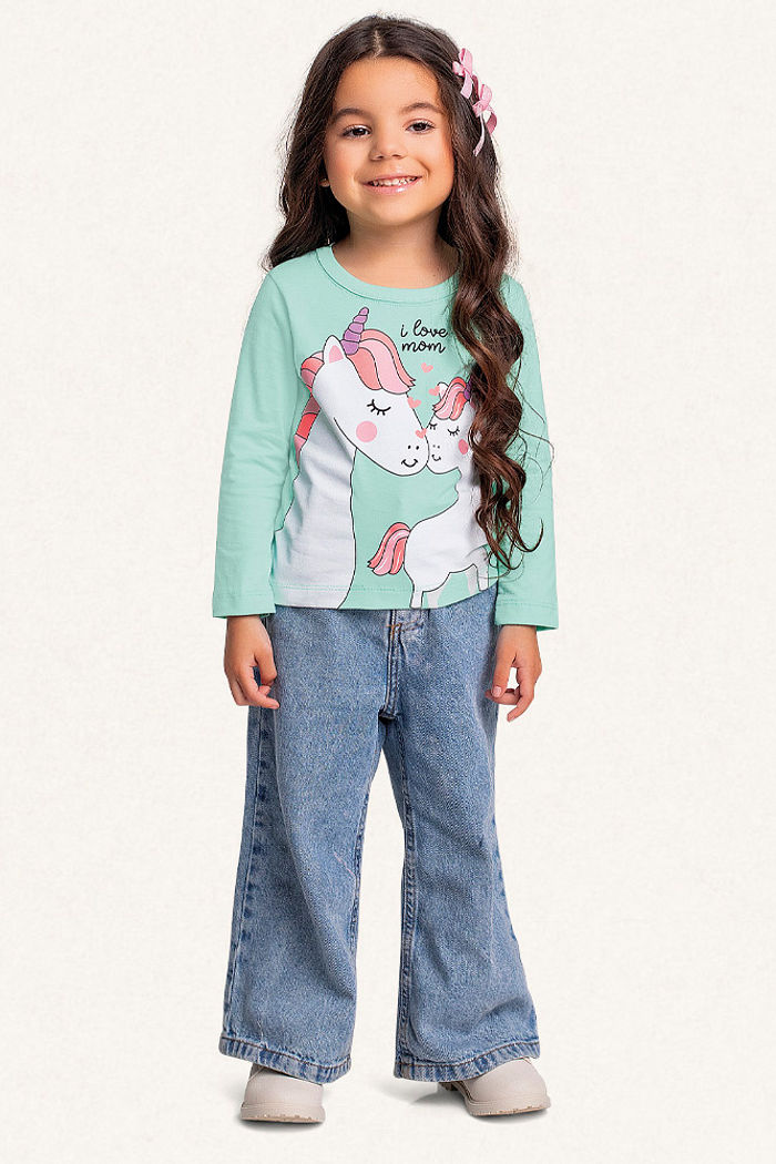 Blusa manga longa em meia malha unicórnio