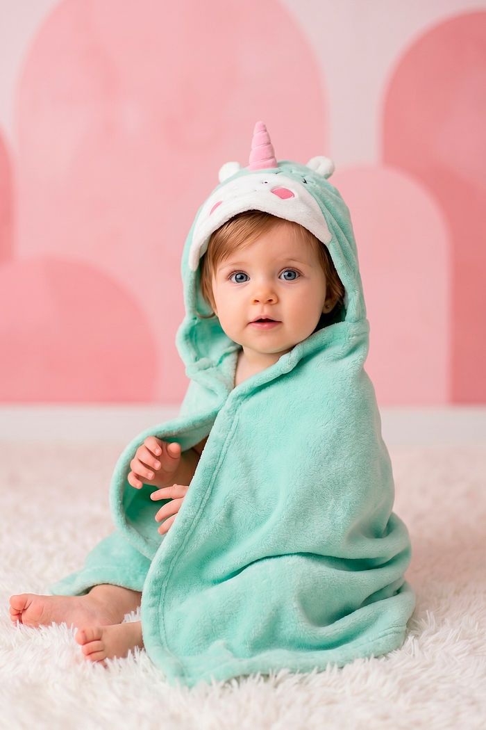 Manta com capuz unicórnio em tecido fleece
