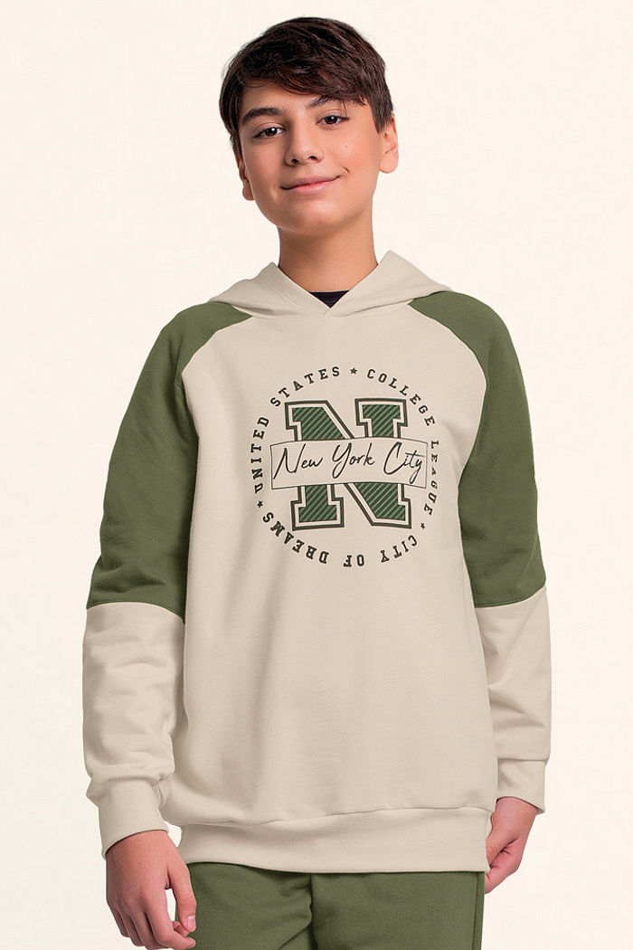 Conjunto blusão com capuz e calça em moletom New York