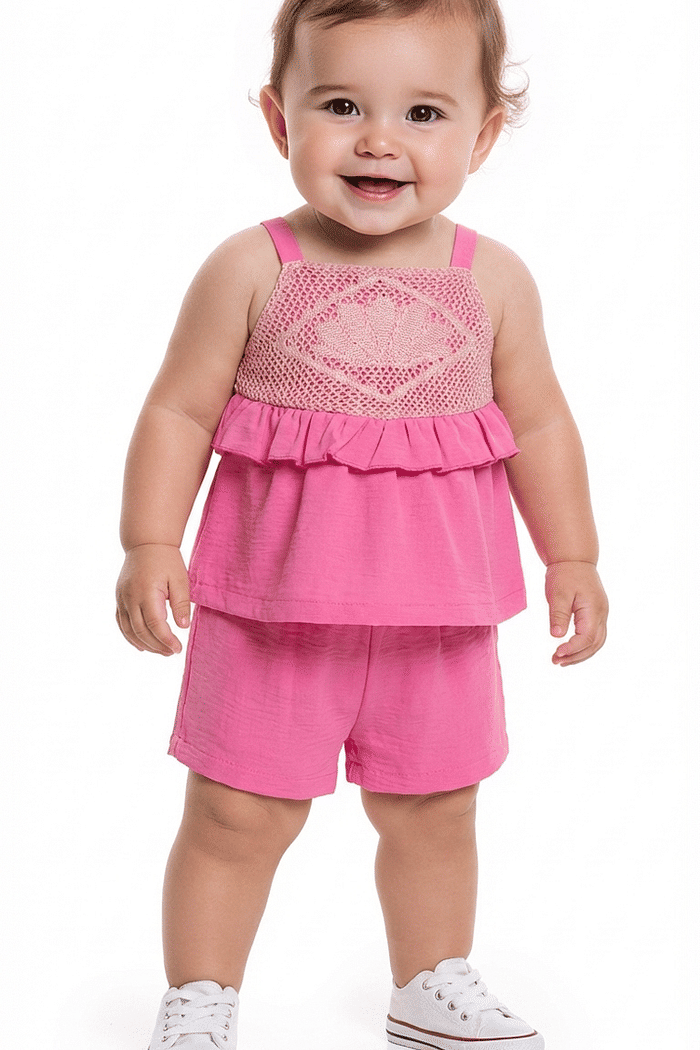 Conjunto regata short cotton flamê estampa perola