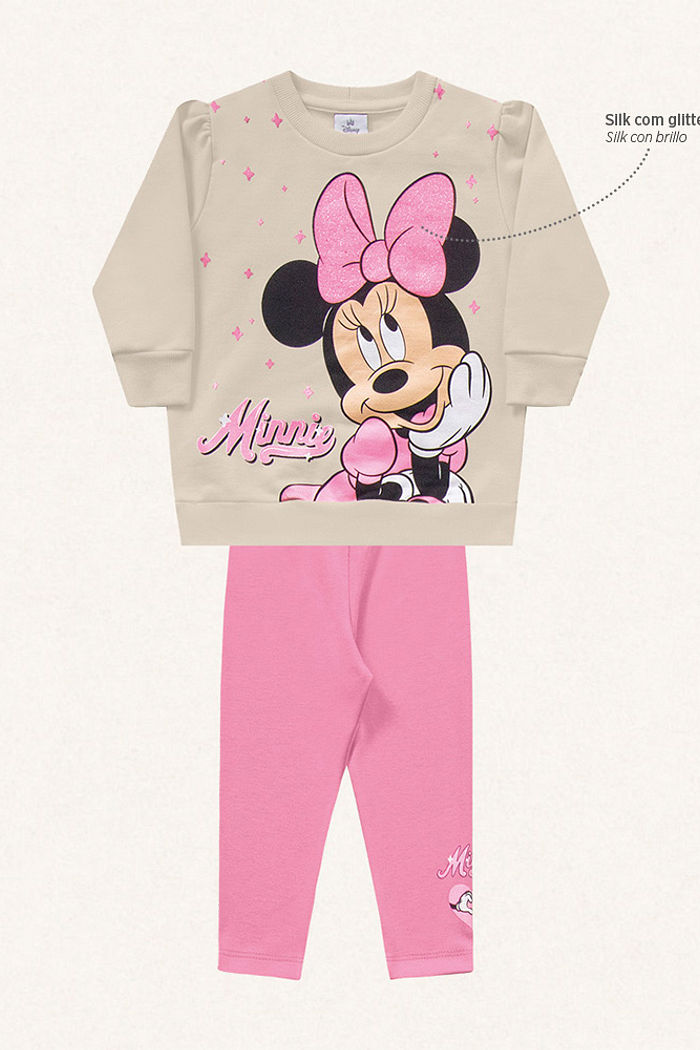 Conjunto blusão em moletom e legging em molecotton Minnie Mouse