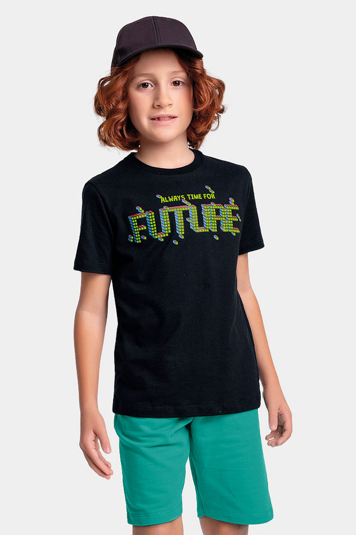 Conjunto camiseta future e bermuda em moletinho