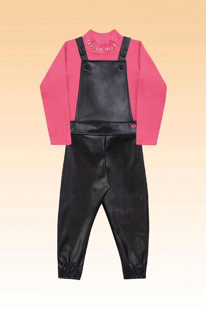 Conjunto blusa manga longa em cotton e macacão em tecido mini ottoman