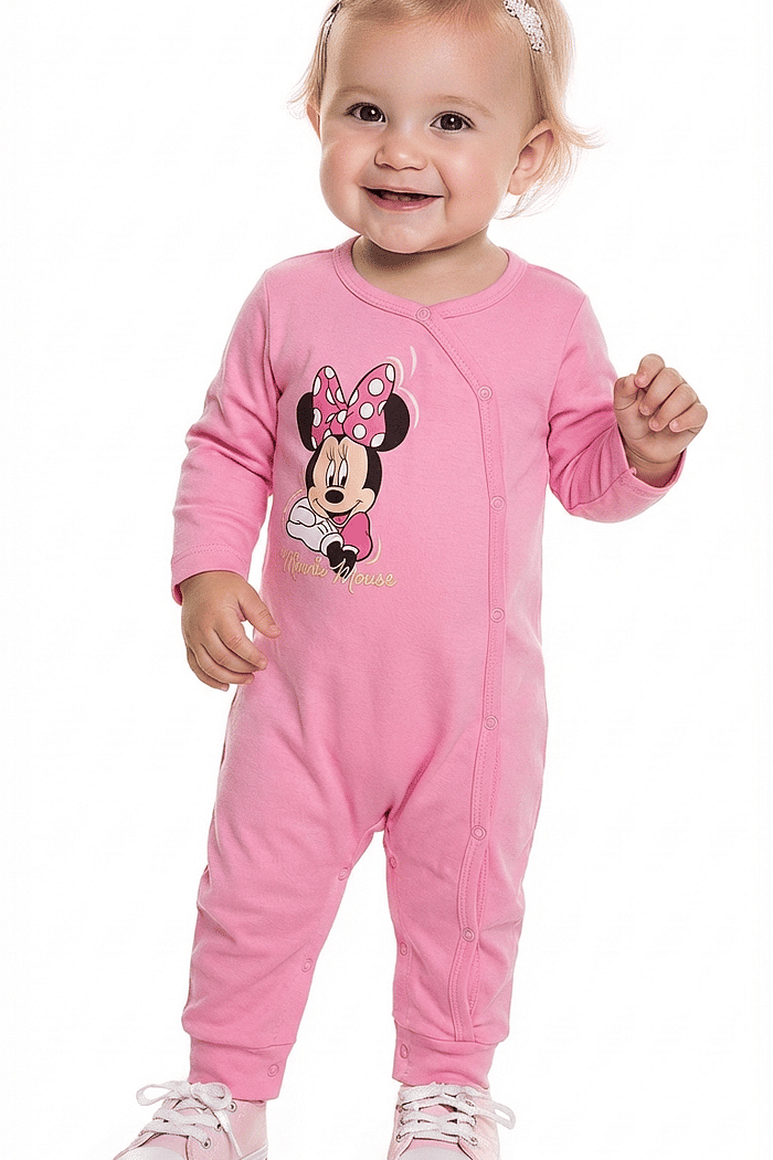 Macacão manga longa em suedine Minnie