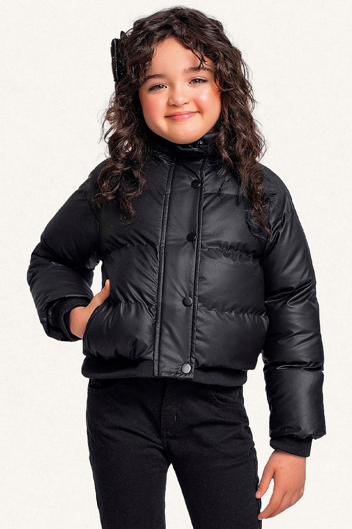 Jaqueta puffer em PU com forro e bolso