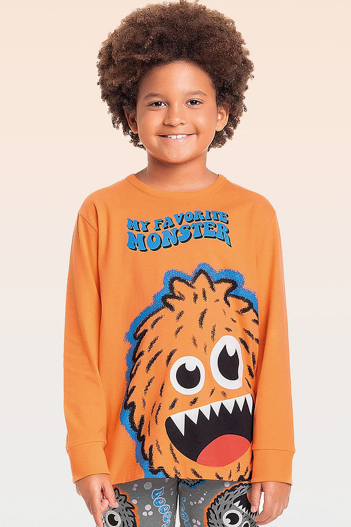 Conjunto pijama camiseta manga longa e calça em meia malha