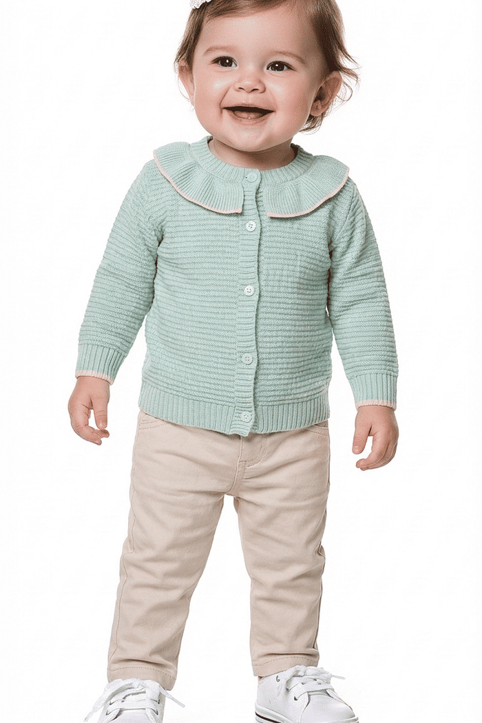 Casaco aberto em tricot com babados