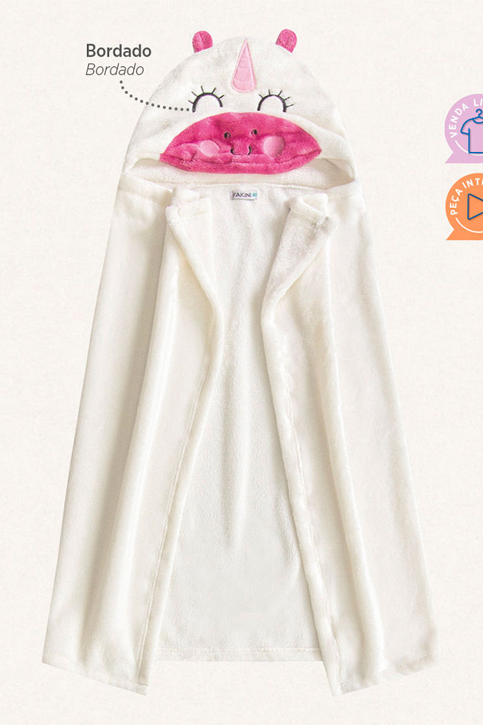 Manta com capuz unicórnio em tecido fleece