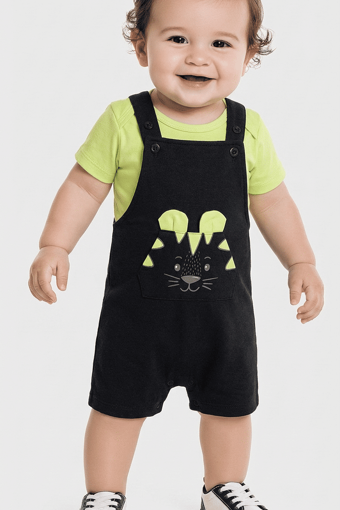 Conjunto body em meia malha e macacão em denim