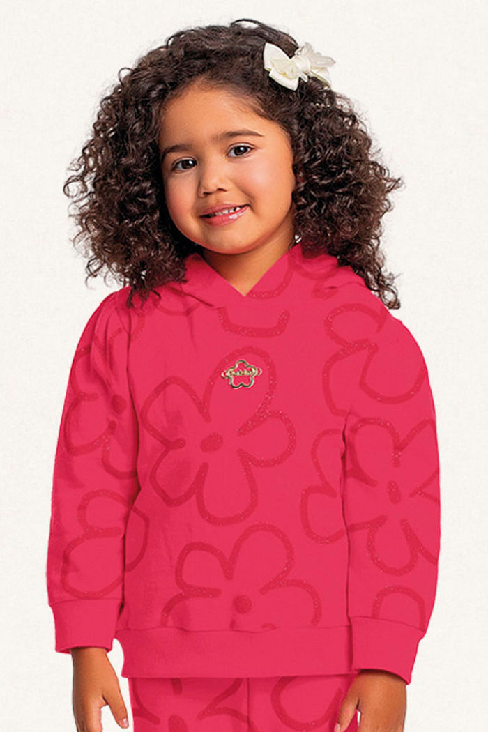 Conjunto blusão com capuz e calça em moletom floral