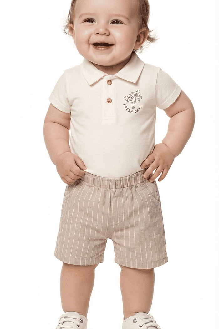 Conjunto body polo em suedine e bermuda em tecido ecotex flamê