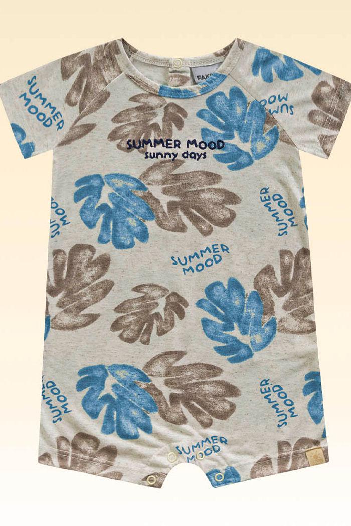 Macacão em meia malha linho estampa de folhas