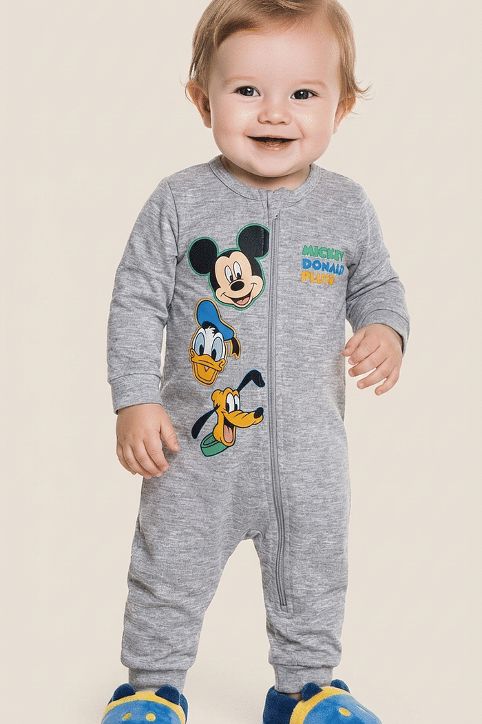 Macacão manga longa em suedine Mickey