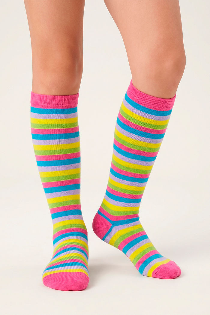 Meia 3/4 listras coloridas