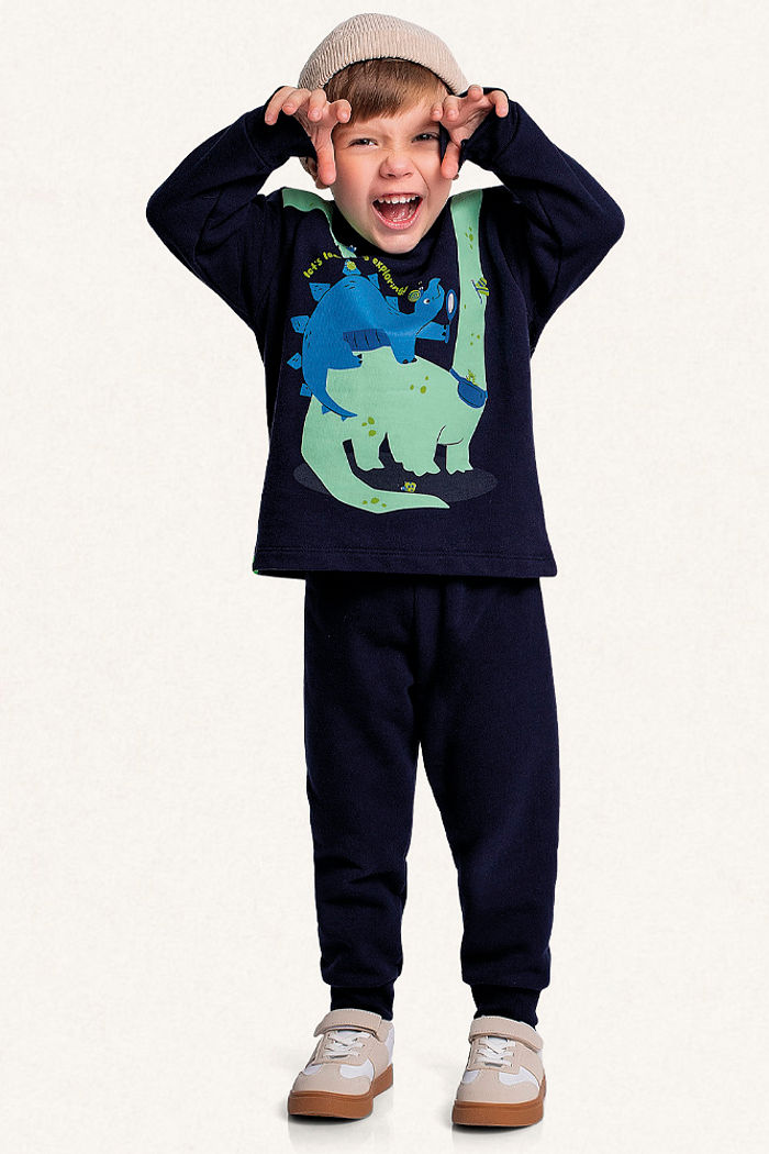 Conjunto blusão e calça em moletom dinossauros