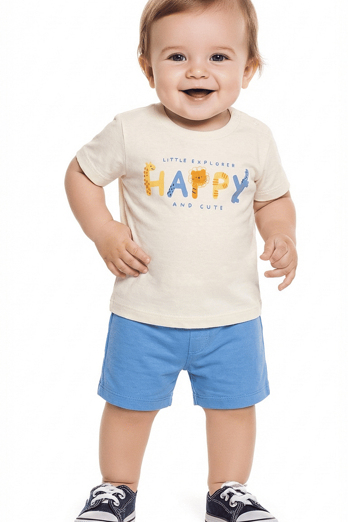Conjunto camiseta e bermuda Happy Bichinhos