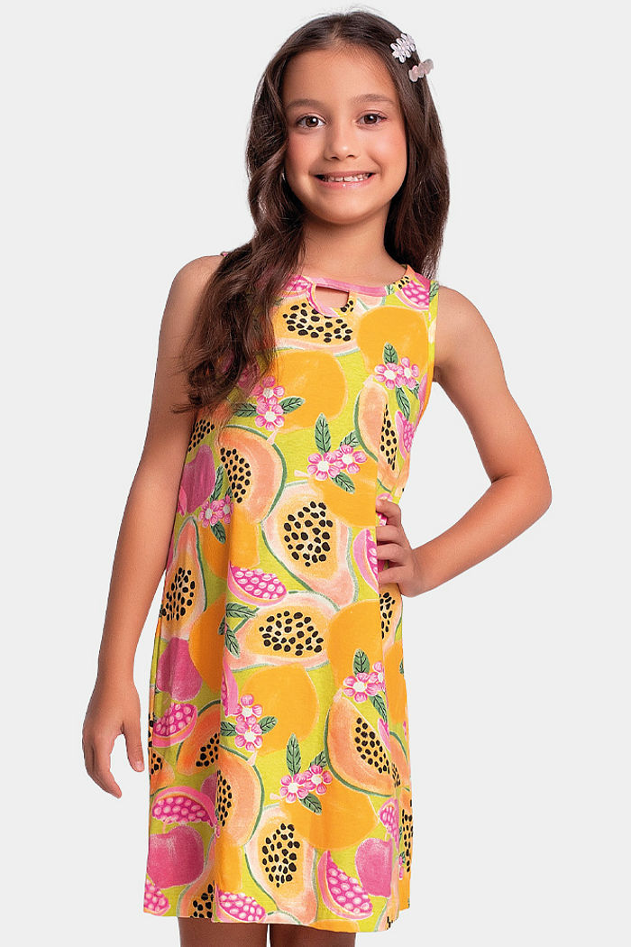 Vestido com estampa de frutas