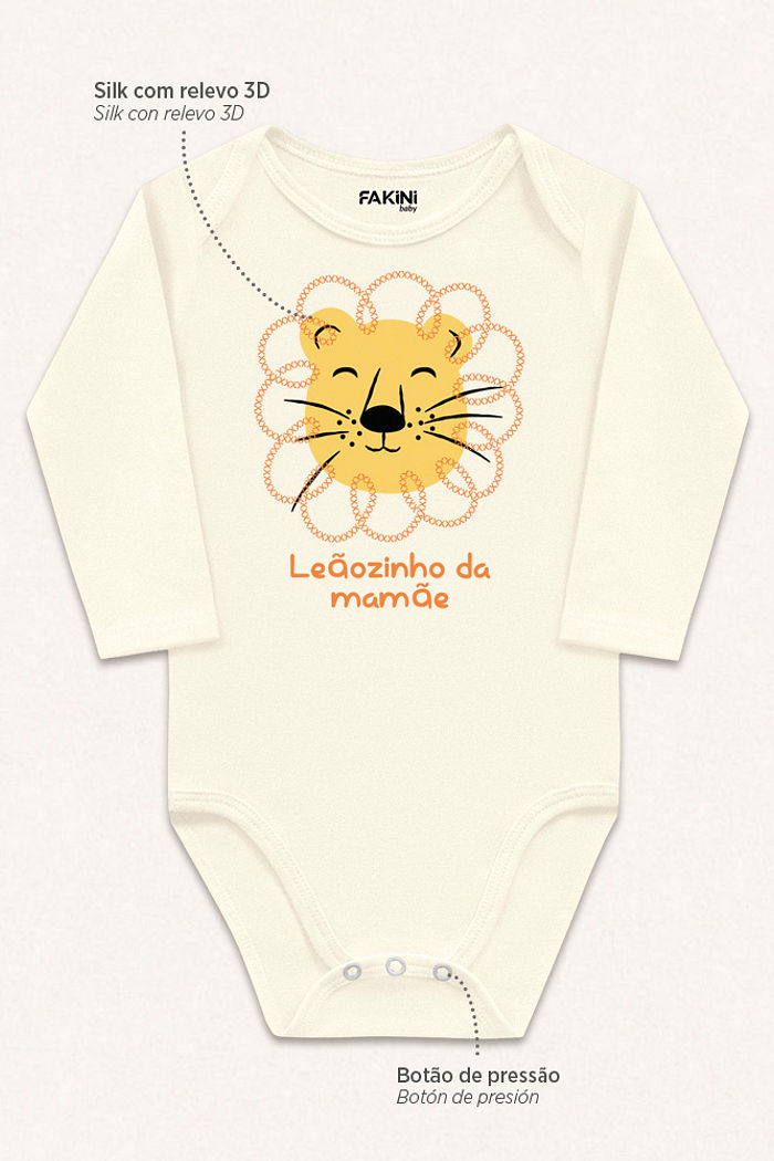 Body manga longa em suedine leão