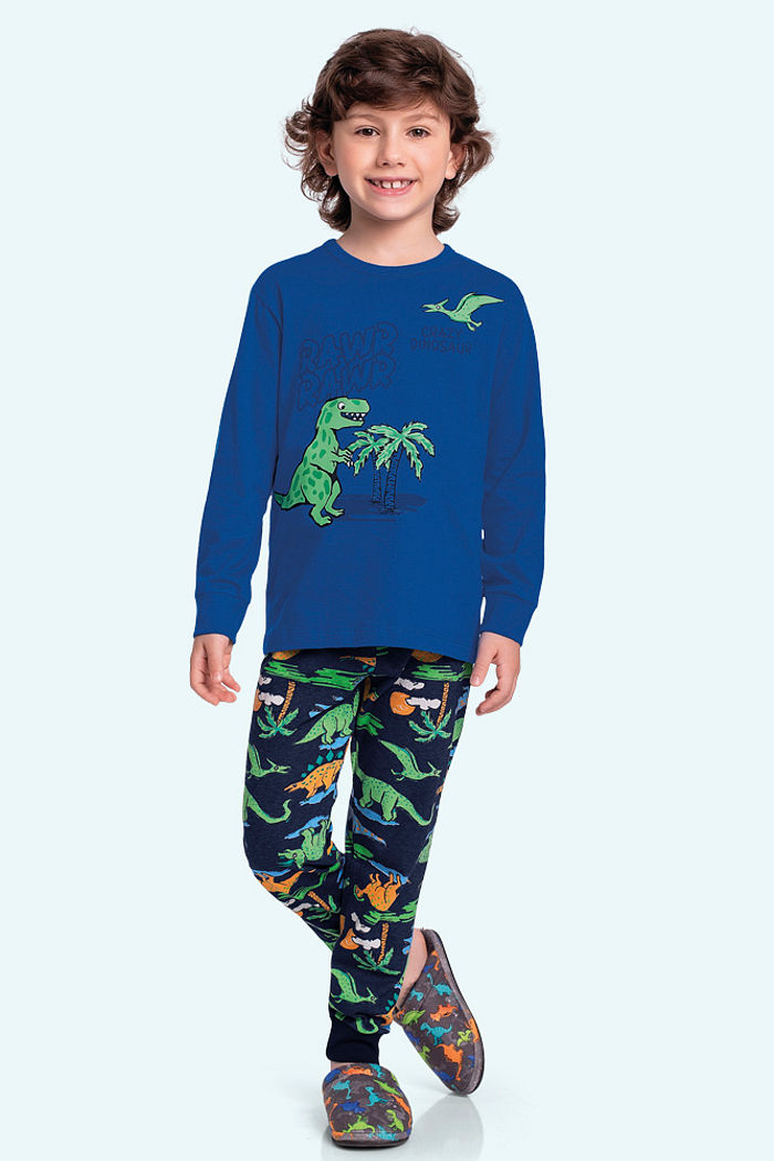 Conjunto pijama dinossauro camiseta manga longa e calça