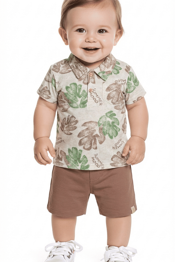 Conjunto camisa polo e bermuda em moletinho