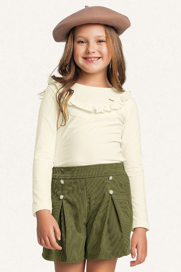 Conjunto blusa manga longa em cotton e short em veludo cotelê