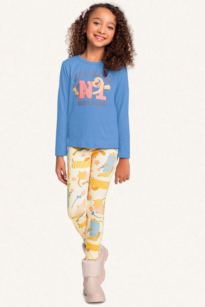 Conjunto blusa manga longa em meia malha e legging em cotton leve influencer