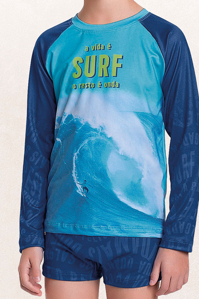 Conjunto camiseta manga longa e sunga surf