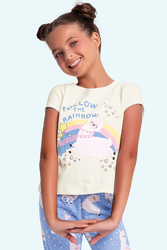 Conjunto pijama blusa e calça follow the rainbow