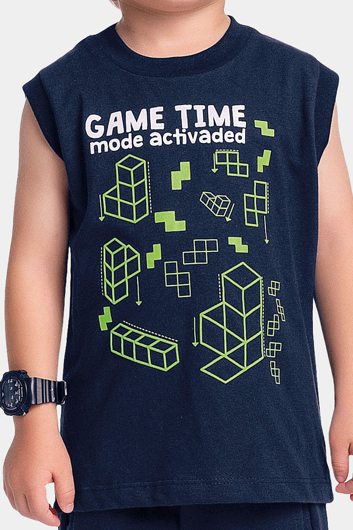 Conjunto regata game time e bermuda em moletinho