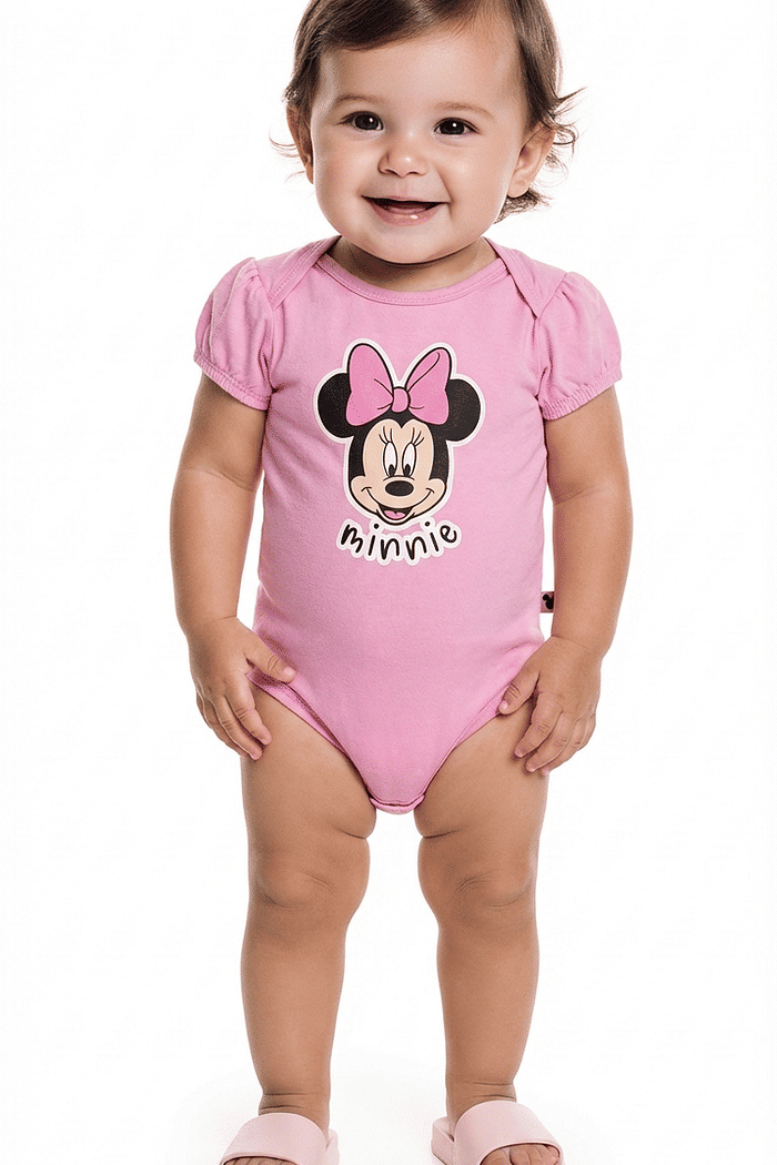 Body manga curta em meia malha molinê Minnie