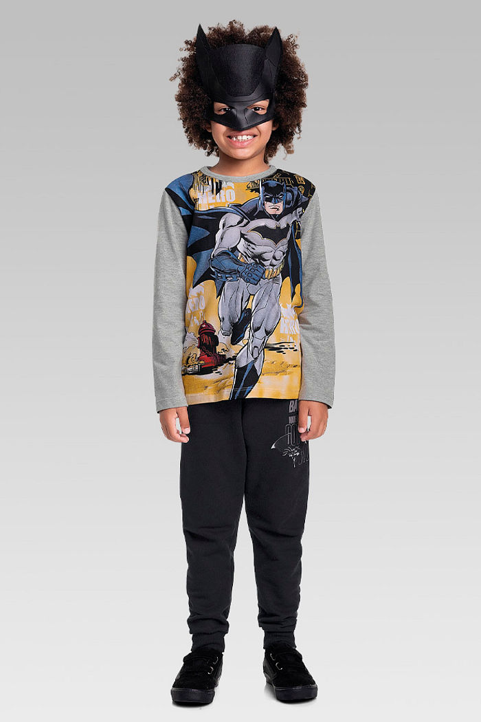 Camiseta manga longa em meia malha batman