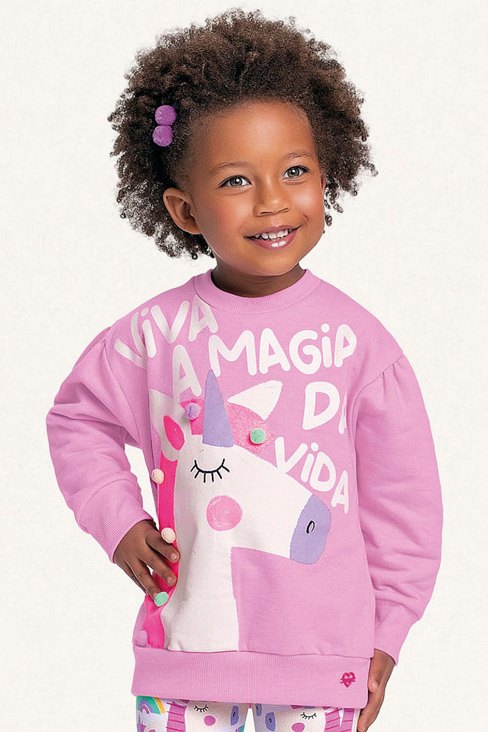 Conjunto blusão em moletom molinê e legging em molecotton unicórnio