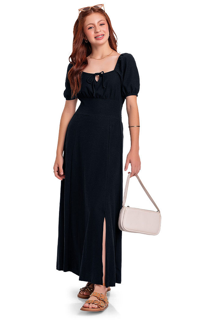 Vestido juvenil longo lastex malha florence