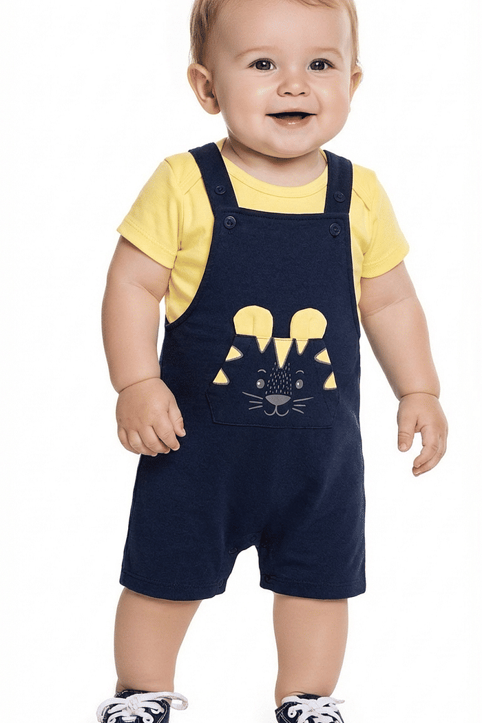 Conjunto body em meia malha e macacão em denim