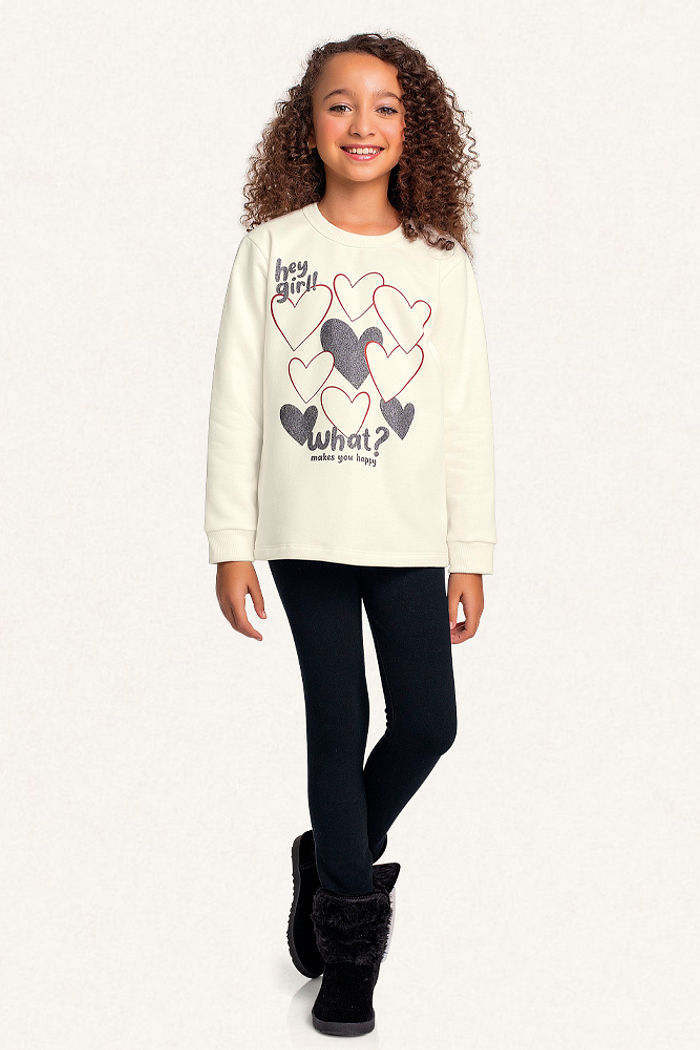 Conjunto blusão em moletom e legging em molecotton corações