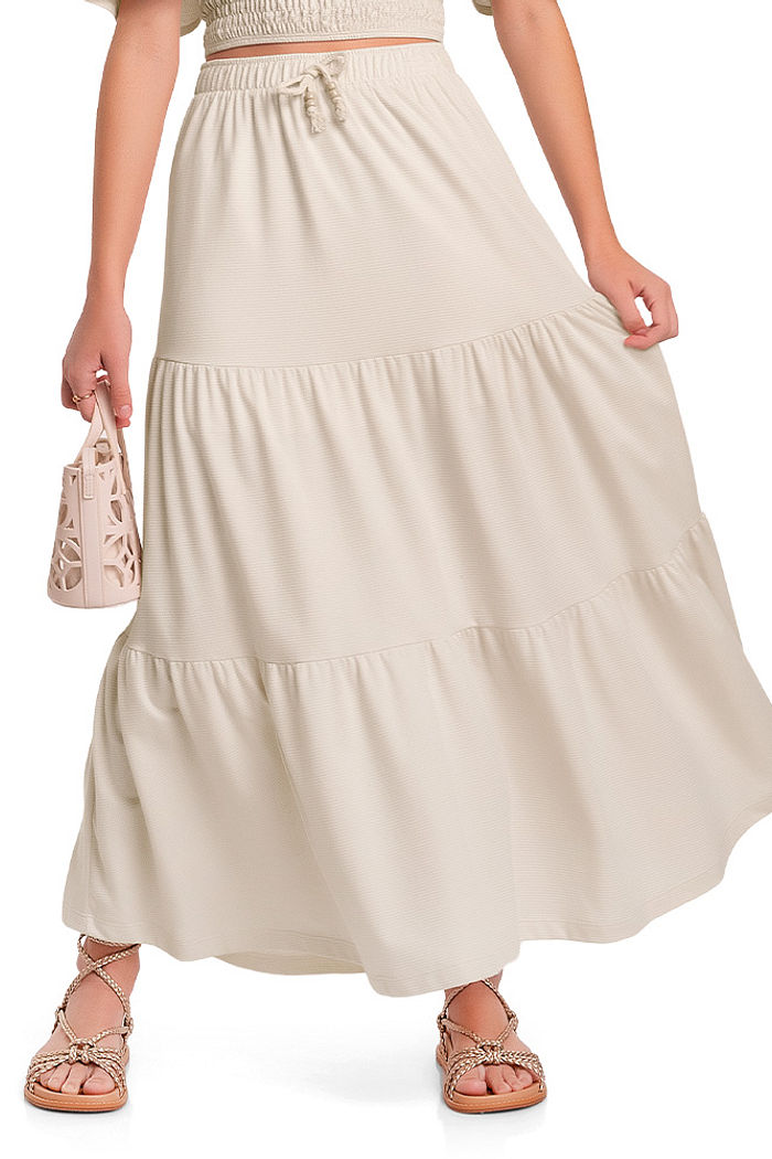 Saia em malha favo com forro em meia malha