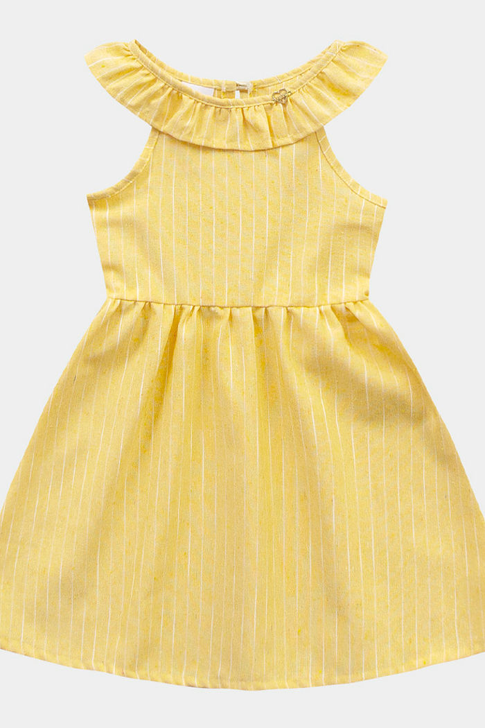 Vestido com listras em tecido ecotex flamê