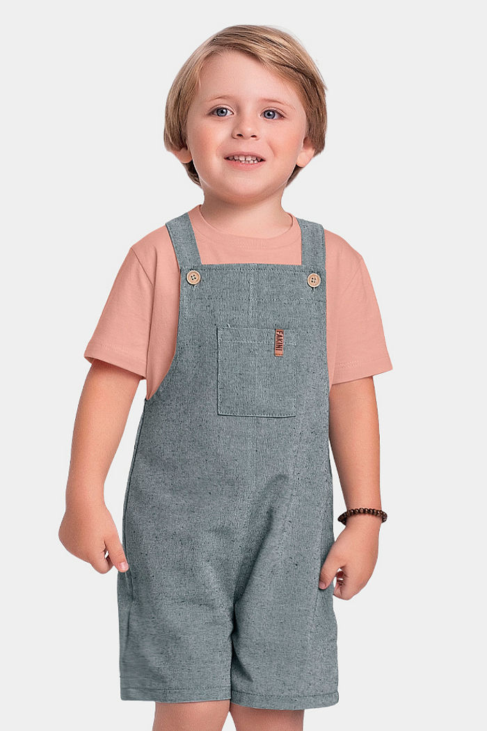 Conjunto camiseta e macacão em tecido ecotex flamê